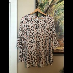 Leopard 3/4 Length Bell Sleeve Top